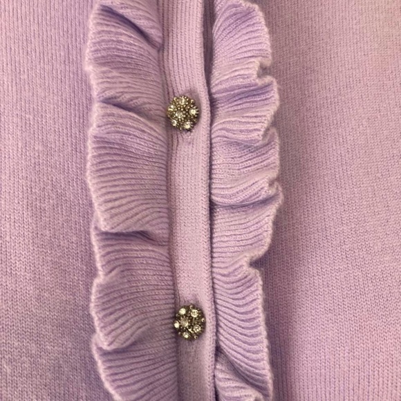 New Yourk & Company Lavender Ruffle Button-Up Sweater with Rhinestone Buttons L - Picture 2 of 4